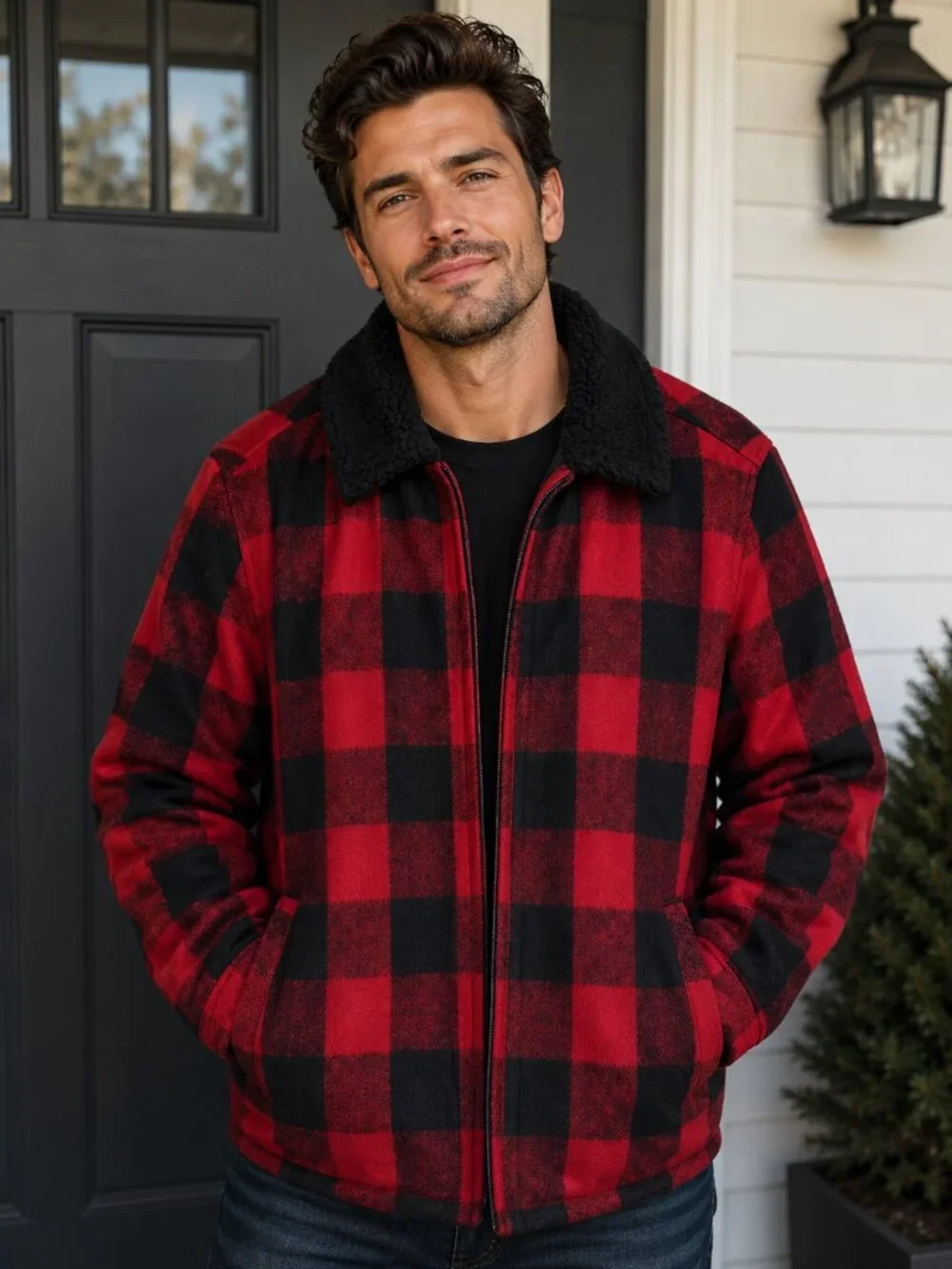 J CREW RED-BLACK Plaid Overcoat in English Wool Coat - Large‎